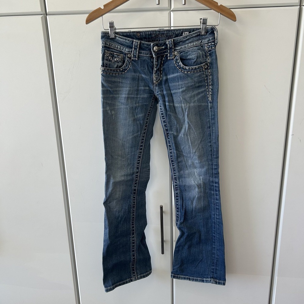 Miss Me Womens Boot Cut Jeans JW5161B2R Blue Rhinestone Embellished Size 26